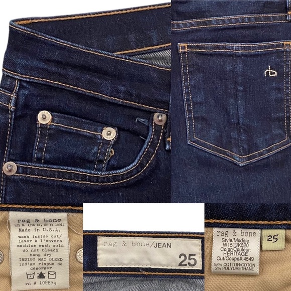 Rag and Bone High Rise Skinny Jean Dark Blue Wash Stretch 25 - Picture 4 of 16